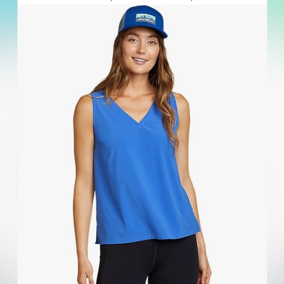 Eddie Bauer Departure V Neck Sleeveless Tank Top Blue Pull On Womens Size XL - Picture 1 of 12